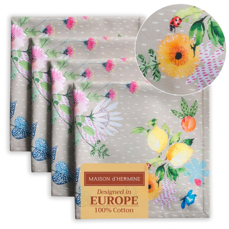 Maison d' Hermine Cloth Napkins Set of 4 100% Cotton Everyday Reusable Square Napkins Cloth Washable, Dinner, Party, Wedding, Restaurant, Spring/Summer (Jardin D'Ete - Fog, 20" x 20") - Image 1